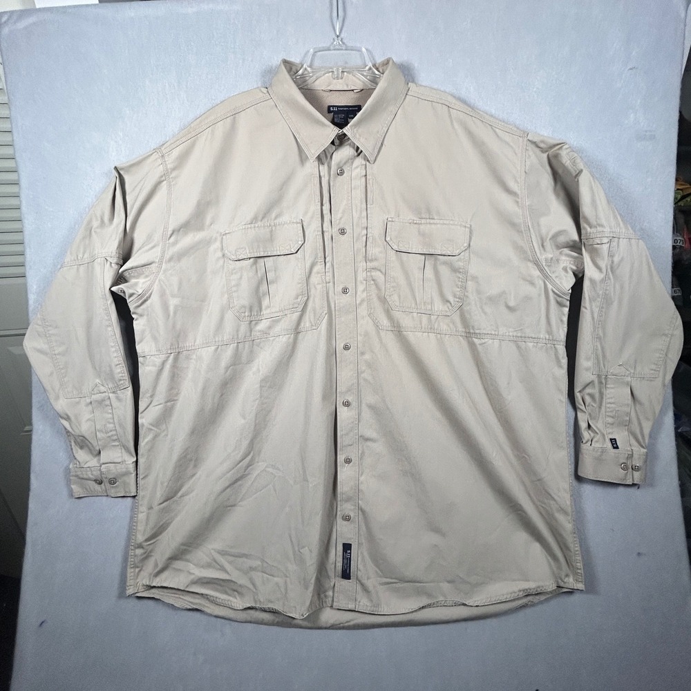 5.11 Tactical Series Shirt Mens 4XL Tan Solid Cotton Canvas Long Sleeve 72157T